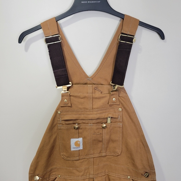 Carhartt Bib Overalls Mens 34x34 Tan Double Knee Canvas Duck Zip To Thigh - Picture 4 of 14